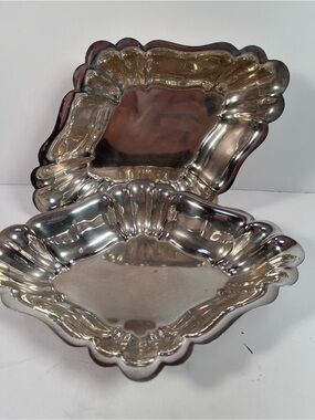 Vintage Silver over Copper scalloped Serving Dish set of 2